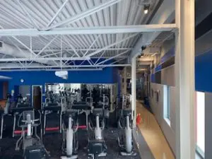 New painted cardio room, leading to main hallway.