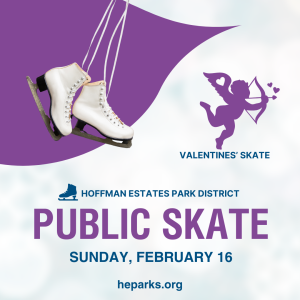 Valentine Public Skate graphic with scates and a cupid