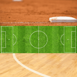 softball field, soccer field, and basketball court