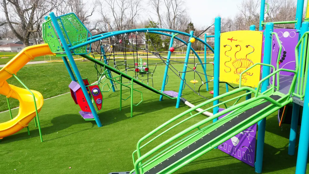 a playground with colorful play equipment