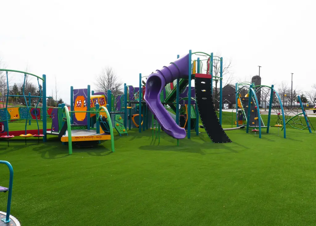 a playground with colorful play equipment