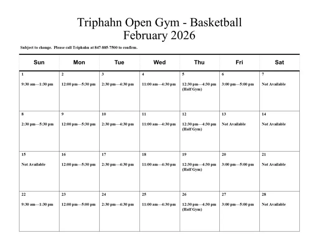 Triphahn Center Feb Open Gym Schedule