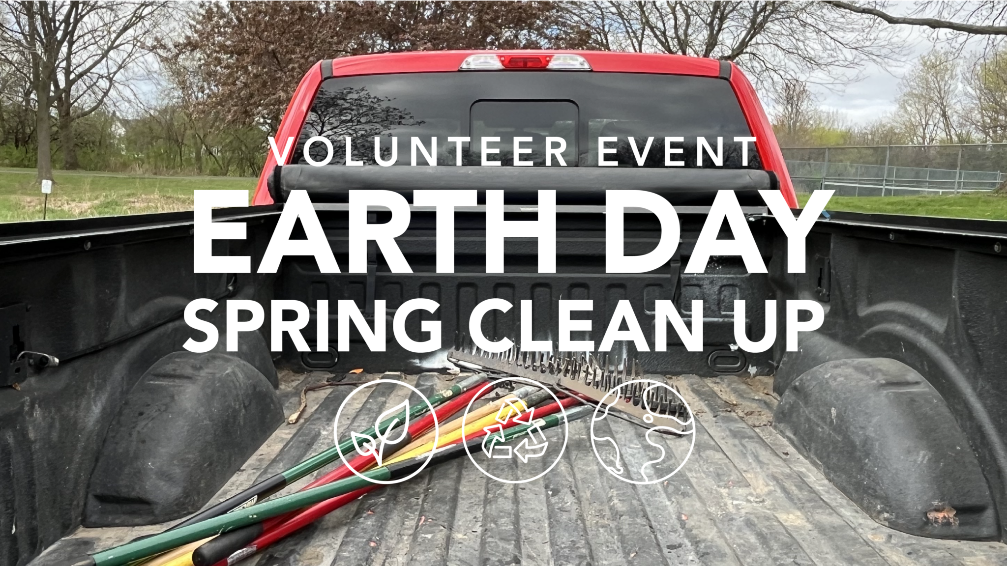 a red truck with tools in the back