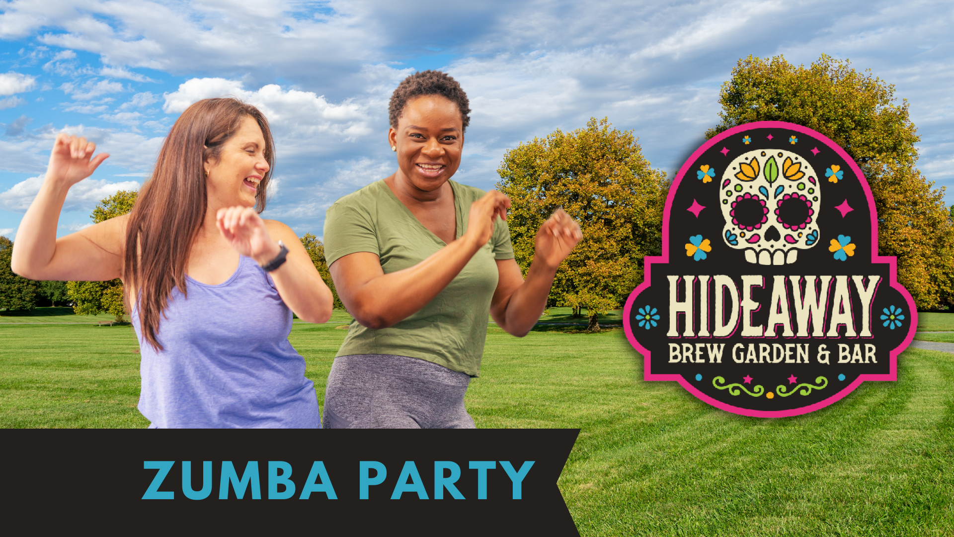 Two women taking a Zumba class in the park