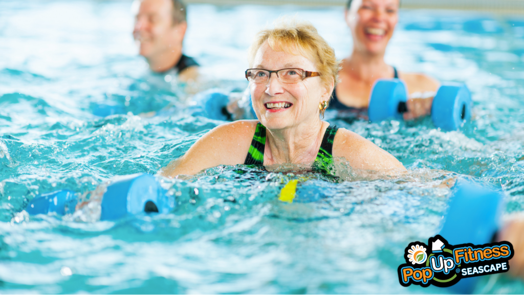 a group of people in a pool