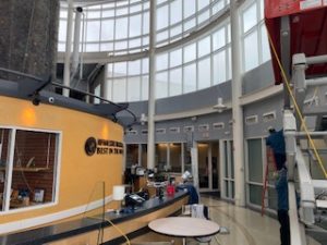 New paint around the atrium ceiling walls.