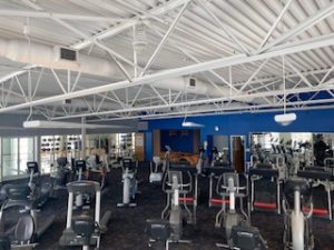 New painted area in cardio room, leading into the spin/cycling room.