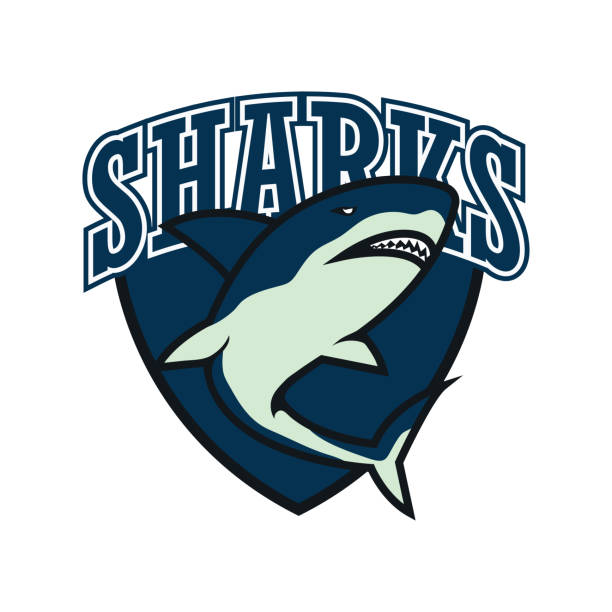 Blue sharks logo, vector illustration stock illustration - Hoffman ...