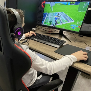 kid playing video game
