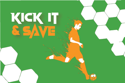 graphic with soccer kick it and save
